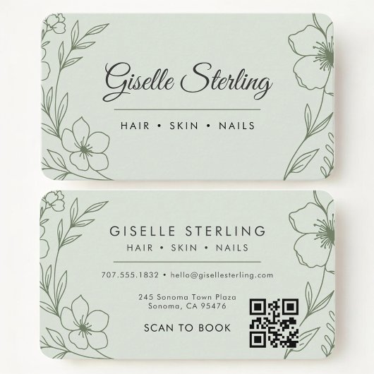 Carte De Visite Beauty Salon Botanical Sage Green QR Code
