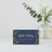 Carte De Visite Beauty Salon Navy Blue Gold QR Code Professional (Debout devant)