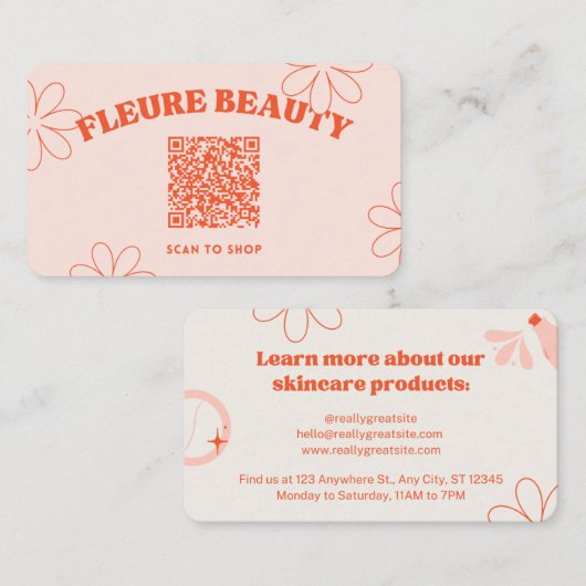 Carte De Visite Beauty Skincare QR Code (Devant / Derrière)