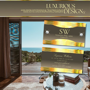 Carte De Visite Beaux Beige Brown Gold Bordures avec Monogramme