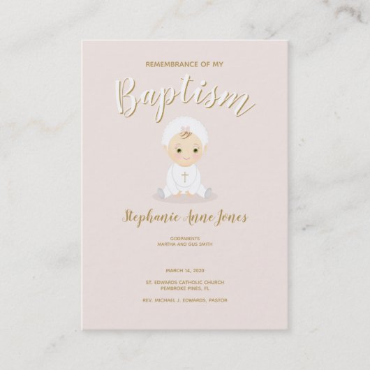 Carte De Visite Bébé de baptême avec le capot (Devant)