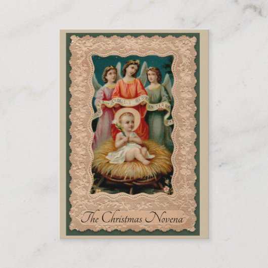 Carte De Visite Bébé Jésus dans Manger avec des anges (Devant)