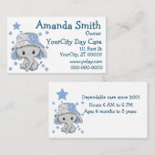 Carte De Visite Bébé mignon éléphant garçon (Devant / Derrière)