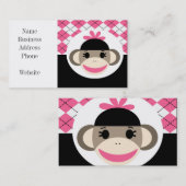 Carte De Visite Bébé mignon fille Sock Singe rose Jacquard noir (Devant / Derrière)