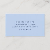 Carte De Visite Bébé mou violet éléphant Baby-sitting Thème Bleu (Dos)