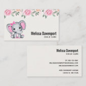 Carte De Visite Bébé rose mignon éléphant et frontière Rose (Devant / Derrière)