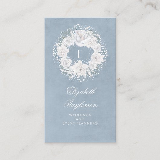 Carte De Visite Bébé's Breath Blanc et bleu poussiéreux Floral (Devant)