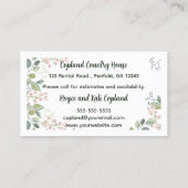 Carte De Visite Bed & Breakfast Photo Modifiable (Dos)