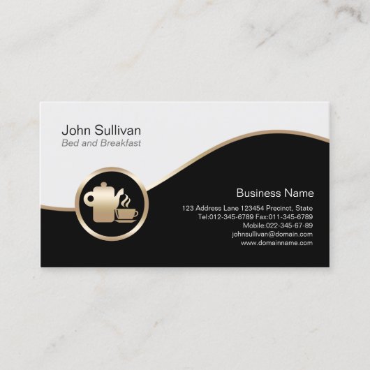 Carte De Visite Bed n Breakfast BusinessCard Gold Coffee Pot Icon (Devant)