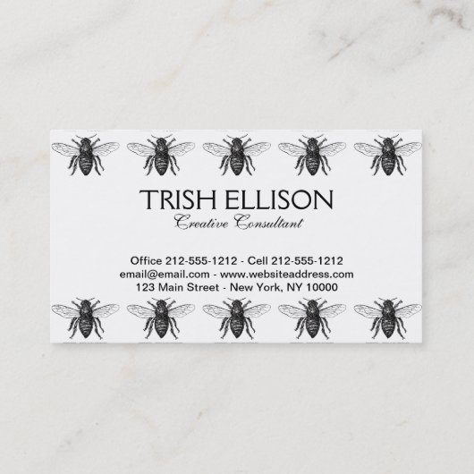 Carte De Visite Bee Worker Honey Black Bumblebee (Dos)