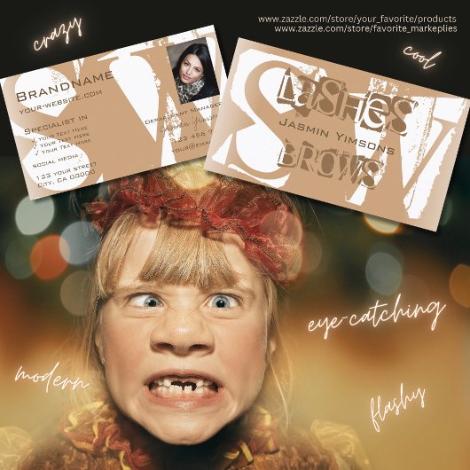 Carte De Visite Beige blanc avec photo et Monogramme Moderne