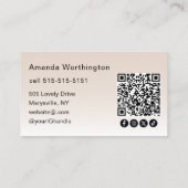 Carte De Visite Beige Blush Lashed Photo QR Code Social Icons (Dos)
