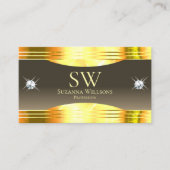 Carte De Visite Beige Brown Gold Frontières Monogramme Photo (Devant)