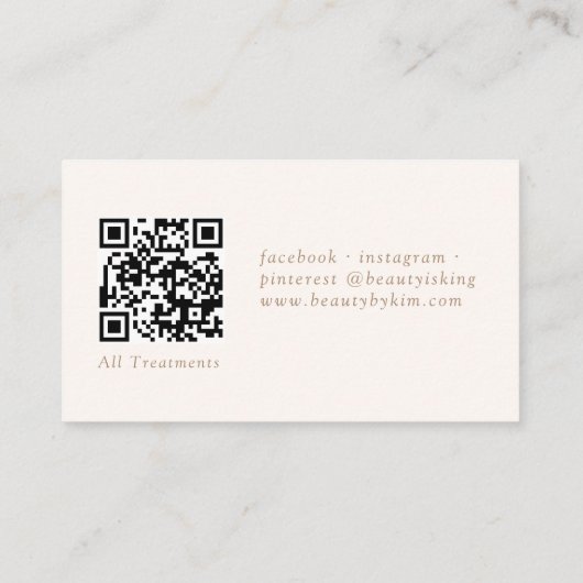 Carte De Visite Beige & Brown Minimal Élégant, Salon QR Code (Dos)