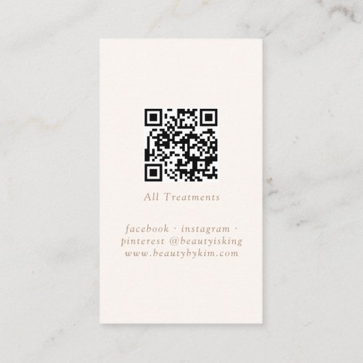 Carte De Visite Beige & Brown Minimal Élégant, Salon QR Code (Dos)