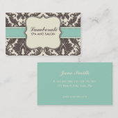 Carte De Visite Beige Brown moderne élégant de damassé et vert (Devant / Derrière)