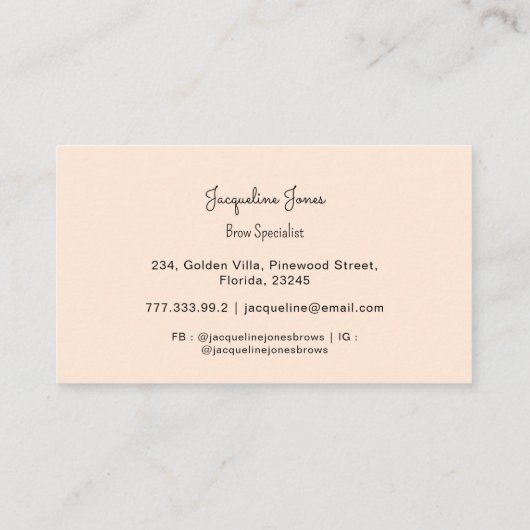 Carte De Visite Beige Brows Beauty Simple Script (Dos)