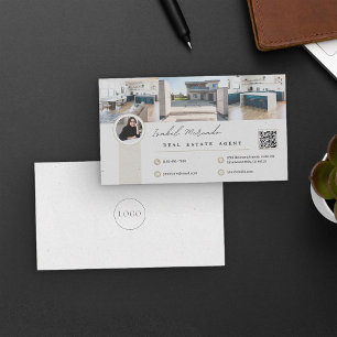 Carte De Visite Beige clair Moderne Minimaliste Immobilier Photo