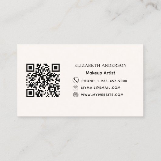 Carte De Visite Beige crème rose arc élégant qr code (Dos)