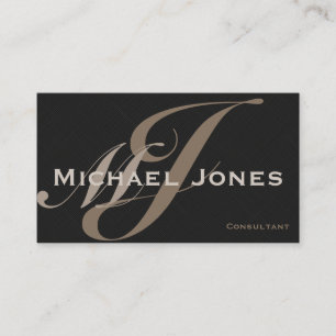 Carte De Visite Beige Double Monogramme Professionnel Élégant Mode