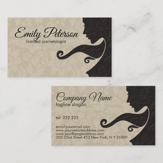 Carte De Visite Beige Et Foncé Design Beauté/Cosmetologie Brown (Devant / Derrière)