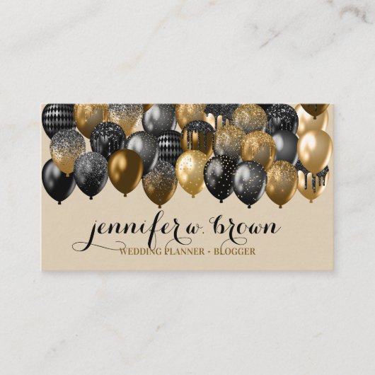 Carte De Visite Beige & Gold Sprinkle Party Balloon Design (Devant)
