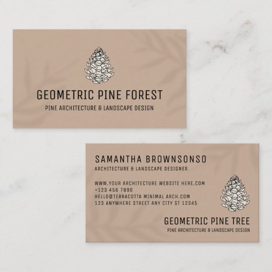 Carte De Visite Beige Leaf Brown Forest Tree Rustic Pine Cone (Devant / Derrière)
