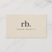 Carte De Visite Beige Linen Minimal Monogram Clean Professional (Devant)