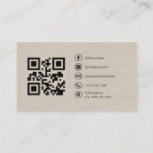 Carte De Visite Beige Linen Photo with QR Code Social Media (Dos)