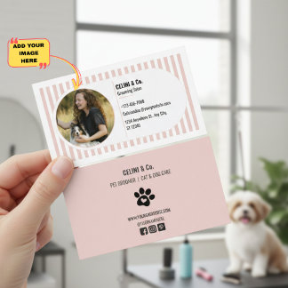 Carte De Visite Beige Modern Pet Grooming Business Card with Photo
