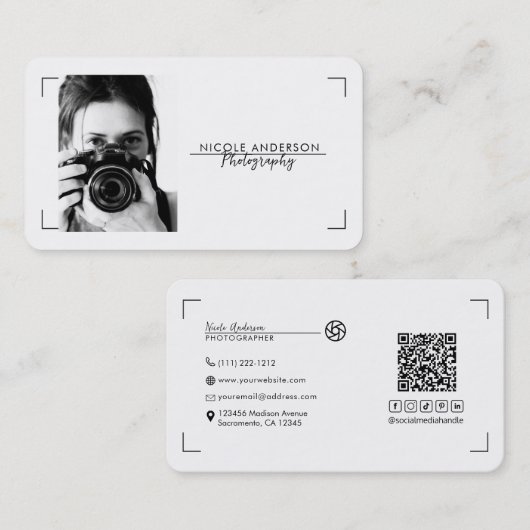 Carte De Visite Beige Moderne Minimal Nettoyer Logo Photographie (Devant / Derrière)