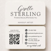 Carte De Visite Beige Neutral Makeup Artist QR Code