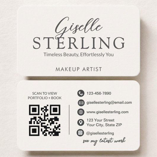 Carte De Visite Beige Neutral Makeup Artist QR Code