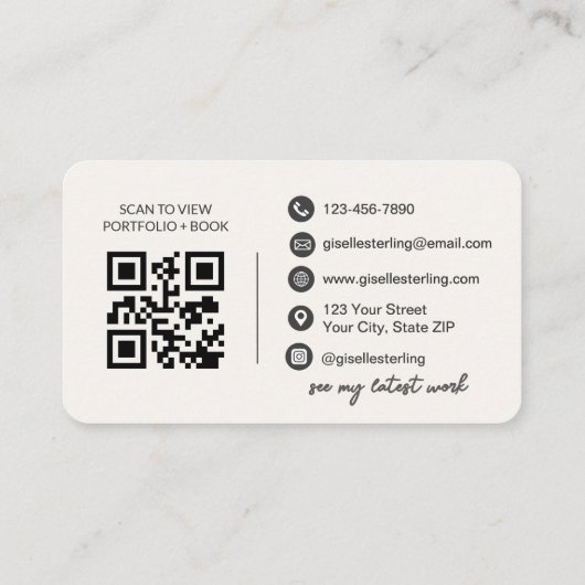 Carte De Visite Beige Neutral Makeup Artist QR Code (Dos)