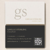 Carte De Visite Beige Neutral Monogram QR Code Professional