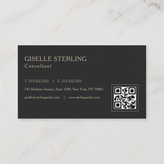 Carte De Visite Beige Neutral Monogram QR Code Professional (Dos)