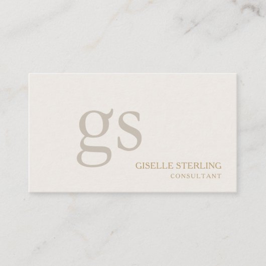 Carte De Visite Beige Neutral Monogram QR Code Professional (Devant)