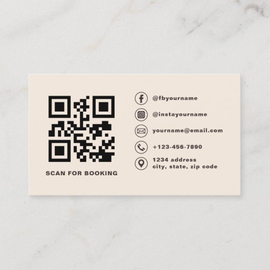 Carte De Visite Beige Neutral Photo QR Code Hair Stylist (Dos)