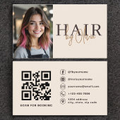 Carte De Visite Beige Neutral Photo QR Code Hair Stylist