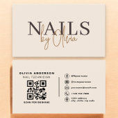 Carte De Visite Beige Neutral QR Code Nail Specialist Artist