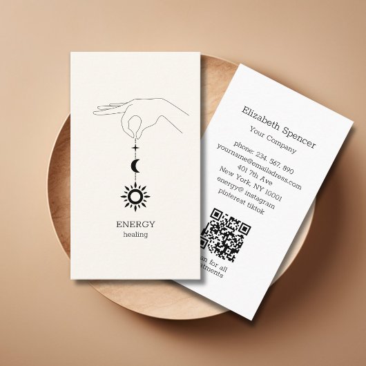 Carte de visite beige QR-Code Soleil Lune