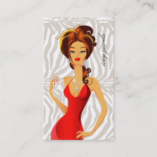 Carte De Visite Beige rouge de zèbre de femme de diamants de