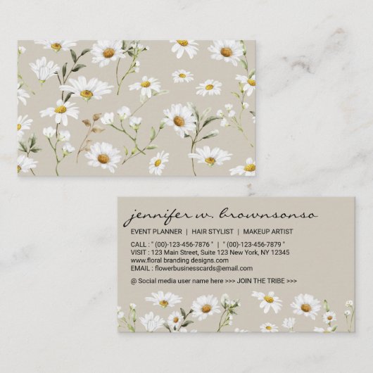 Carte De Visite Beige Script Signature Daisy (Devant / Derrière)