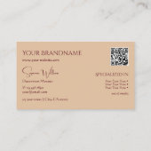 Carte De Visite Beige Tan clair moderne avec Monogramme et QR Code (Dos)