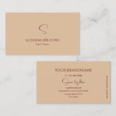 Carte De Visite Beige Tan Tan moderne avec Monogramme Élégant Chic (Devant / Derrière)