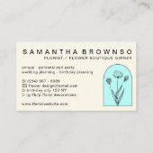 Carte De Visite Beige Turquoise Fille Dandelion Fleuriste (Dos)