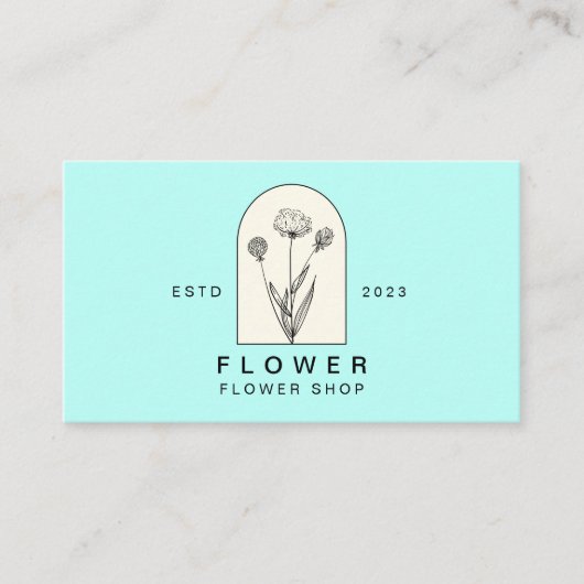 Carte De Visite Beige Turquoise Fille Dandelion Fleuriste (Devant)