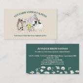 Carte De Visite Beige Vert Fleurs de marguerite Animaux de ferme (Devant / Derrière)