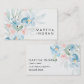 Carte De Visite Belle aquarelle bleu rose et fleurs bleues (Devant / Derrière)