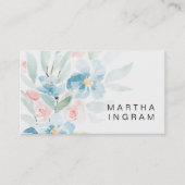 Carte De Visite Belle aquarelle bleu rose et fleurs bleues (Devant)